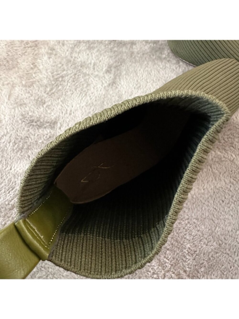 Joie Olive Green Knit Fabric Booties Boots Women's size 9.5 Shoes Block Heel - Picture 6 of 6